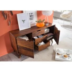 MASSIVMOEBEL24.DE Buffet 134x40 Palissandre Laqué Noisette MALMÖ 2 #107 - Brun -Buffet et enfilade Soldes 43600748 3