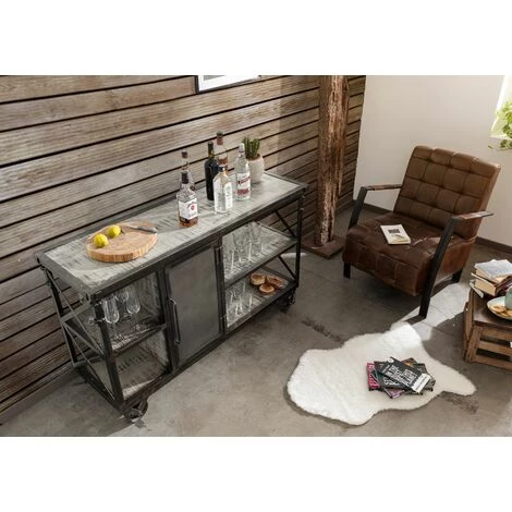 MASSIVMOEBEL24.DE Desserte 137x46 Manguier Laqué Gris HEAVY INDUSTRY #124 - Gris 2 MASSIVMOEBEL24.DE Desserte 137x46 Manguier Laqué Gris HEAVY INDUSTRY #124 - Gris – Image 2