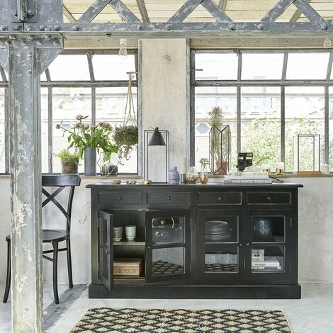 BOIS DESSUS BOIS DESSOUS Buffet En Bois D'acajou 4 Tiroirs 2 Placards - Noir 5 BOIS DESSUS BOIS DESSOUS Buffet En Bois D'acajou 4 Tiroirs 2 Placards - Noir – Image 5