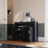 SIRHONA Buffet 3 Portes, Buffet Commode Armoire De Rangment ,Buffet Avec 16 Lumières LED De Salon Pour Salon Couloir Cuisine - Noir 116x35x93 Cm