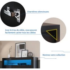 SIRHONA Buffet 3 Portes, Buffet Commode Armoire De Rangment ,Buffet Avec 16 Lumières LED De Salon Pour Salon Couloir Cuisine - Noir 116x35x93 Cm -Buffet et enfilade Soldes 44065122 3