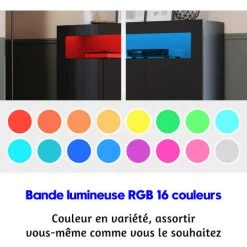 SIRHONA Buffet 3 Portes, Buffet Commode Armoire De Rangment ,Buffet Avec 16 Lumières LED De Salon Pour Salon Couloir Cuisine - Noir 116x35x93 Cm -Buffet et enfilade Soldes 44065122 4