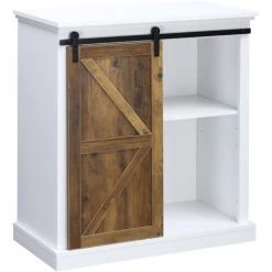 HOMCOM Buffet Bahut Vaisselier étagère Porte à Galandage Métal Noir MDF Aspect Bois Veinage Et Blanc - Blanc