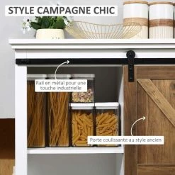 HOMCOM Buffet Bahut Vaisselier étagère Porte à Galandage Métal Noir MDF Aspect Bois Veinage Et Blanc - Blanc 9 HOMCOM Buffet Bahut Vaisselier étagère Porte à Galandage Métal Noir MDF Aspect Bois Veinage Et Blanc - Blanc -Buffet et enfilade Soldes 44066219 5