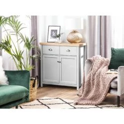 BELIANI Commode 2 Portes Gris Et Bois Clair - Gris -Buffet et enfilade Soldes 44079815 2