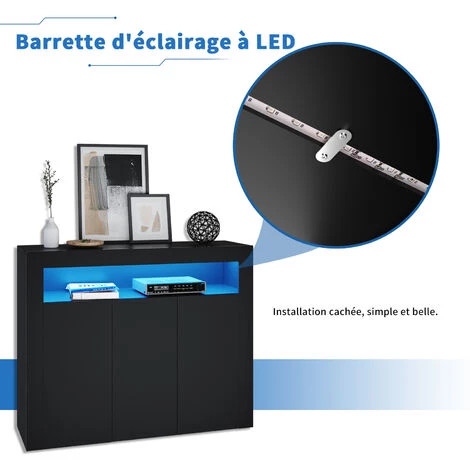 SIRHONA Rangement Table Console Meuble De Rangement Pour Entrée Chambre Salon Buffet 3 Portes, Buffet Avec 16 Lumières LED - Noir 116x35x93 Cm 4 SIRHONA Rangement Table Console Meuble De Rangement Pour Entrée Chambre Salon Buffet 3 Portes, Buffet Avec 16 Lumières LED - Noir 116x35x93 Cm – Image 4