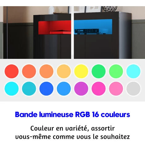 SIRHONA Rangement Table Console Meuble De Rangement Pour Entrée Chambre Salon Buffet 3 Portes, Buffet Avec 16 Lumières LED - Noir 116x35x93 Cm 5 SIRHONA Rangement Table Console Meuble De Rangement Pour Entrée Chambre Salon Buffet 3 Portes, Buffet Avec 16 Lumières LED - Noir 116x35x93 Cm – Image 5
