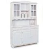LES TENDANCES Vaisselier 5 Portes 3 Tiroirs Pin Massif Blanc Brito 130 Cm