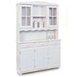LES TENDANCES Vaisselier 5 Portes 3 Tiroirs Pin Massif Blanc Brito 130 Cm
