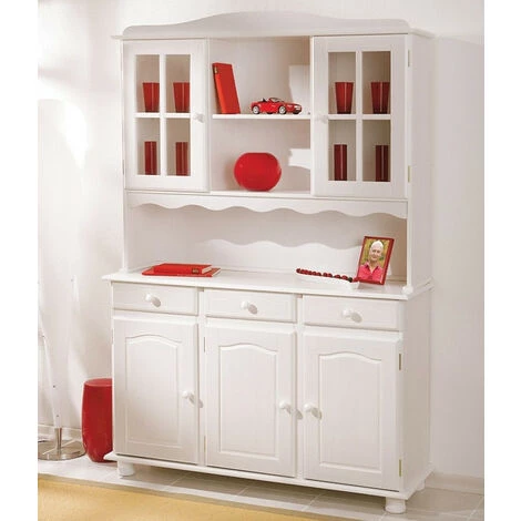 LES TENDANCES Vaisselier 5 Portes 3 Tiroirs Pin Massif Blanc Brito 130 Cm 4 LES TENDANCES Vaisselier 5 Portes 3 Tiroirs Pin Massif Blanc Brito 130 Cm – Image 4