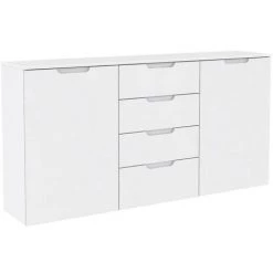 MEUBLETMOI Bahut Buffet Blanc Laqué 2 Portes, 4 Tiroirs - PURE - Blanc -Buffet et enfilade Soldes 44419270 3