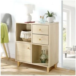 CASAME Meuble De Rangement 4 Cases 1 Porte 2 Tiroirs Effet Bois - H 67cm - Casâme - Bois -Buffet et enfilade Soldes 44462377 2