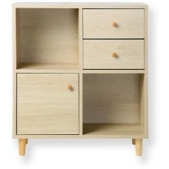 CASAME Meuble De Rangement 4 Cases 1 Porte 2 Tiroirs Effet Bois - H 67cm - Casâme - Bois -Buffet et enfilade Soldes 44462377 4