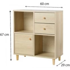 CASAME Meuble De Rangement 4 Cases 1 Porte 2 Tiroirs Effet Bois - H 67cm - Casâme - Bois -Buffet et enfilade Soldes 44462377 5