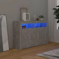 HAPPYSHOPPING Buffet Avec Lumieres LED Gris Beton 115,5x30x75 Cm