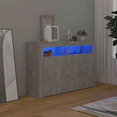 HAPPYSHOPPING Buffet Avec Lumieres LED Gris Beton 115,5x30x75 Cm 1 HAPPYSHOPPING Buffet Avec Lumieres LED Gris Beton 115,5x30x75 Cm