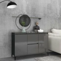 HAPPYSHOPPING Buffet Gris Brillant 104x35x70 Cm Agglomere