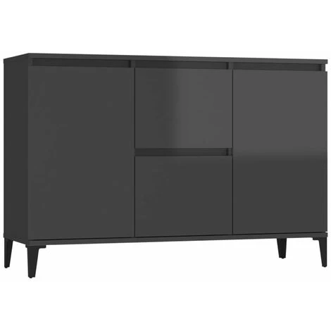 HAPPYSHOPPING Buffet Gris Brillant 104x35x70 Cm Agglomere 2 HAPPYSHOPPING Buffet Gris Brillant 104x35x70 Cm Agglomere – Image 2