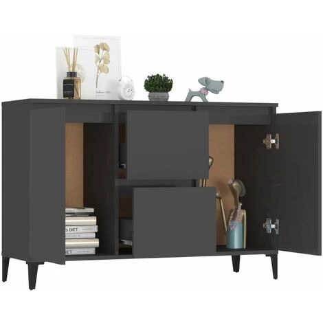 HAPPYSHOPPING Buffet Gris Brillant 104x35x70 Cm Agglomere 3 HAPPYSHOPPING Buffet Gris Brillant 104x35x70 Cm Agglomere – Image 3