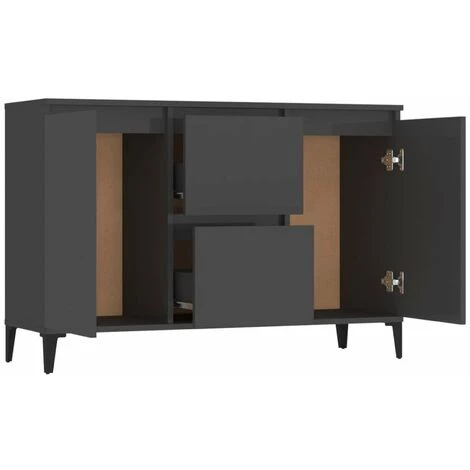 HAPPYSHOPPING Buffet Gris Brillant 104x35x70 Cm Agglomere 4 HAPPYSHOPPING Buffet Gris Brillant 104x35x70 Cm Agglomere – Image 4