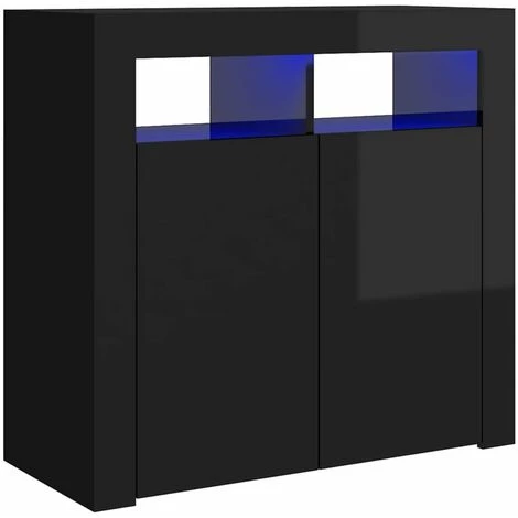 HAPPYSHOPPING Buffet Avec Lumieres LED Noir Brillant 80x35x75 Cm 2 HAPPYSHOPPING Buffet Avec Lumieres LED Noir Brillant 80x35x75 Cm – Image 2