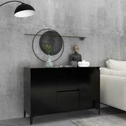 HAPPYSHOPPING Buffet Noir 104x35x70 Cm Agglomere