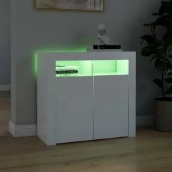 HAPPYSHOPPING Buffet Avec Lumieres LED Blanc 80x35x75 Cm -Buffet et enfilade Soldes 44635145 4