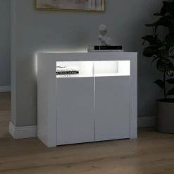 HAPPYSHOPPING Buffet Avec Lumieres LED Blanc 80x35x75 Cm -Buffet et enfilade Soldes 44635145 5