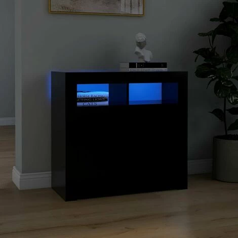 HAPPYSHOPPING Buffet Avec Lumieres LED Noir 80x35x75 Cm 1 HAPPYSHOPPING Buffet Avec Lumieres LED Noir 80x35x75 Cm