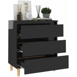 HAPPYSHOPPING Buffet Noir Brillant 60x35x69 Cm Agglomere -Buffet et enfilade Soldes 44635493 3