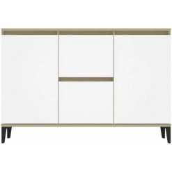HAPPYSHOPPING Buffet Blanc Et Chene Sonoma 104x35x70 Cm Agglomere -Buffet et enfilade Soldes 44635802 5