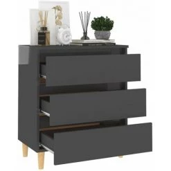HAPPYSHOPPING Buffet Gris Brillant 60x35x69 Cm Agglomere -Buffet et enfilade Soldes 44635925 3