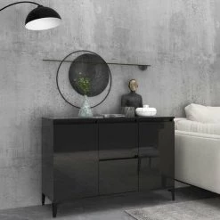 HAPPYSHOPPING Buffet Noir Brillant 104x35x70 Cm Agglomere