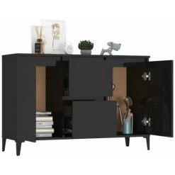 HAPPYSHOPPING Buffet Noir Brillant 104x35x70 Cm Agglomere -Buffet et enfilade Soldes 44636331 3