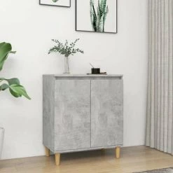 HAPPYSHOPPING Buffet Avec Pieds En Bois Gris Beton 60x35x70 Cm Agglomere