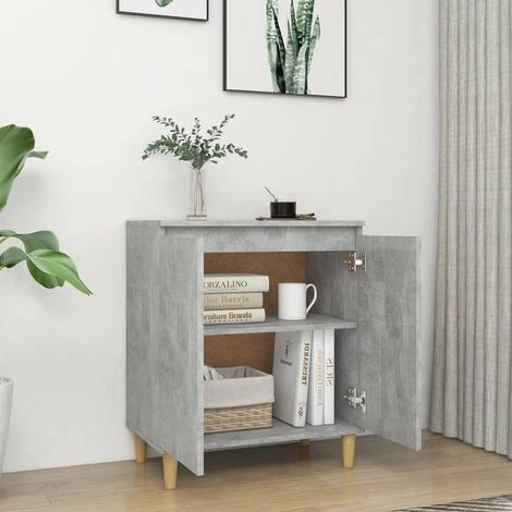 HAPPYSHOPPING Buffet Avec Pieds En Bois Gris Beton 60x35x70 Cm Agglomere 3 HAPPYSHOPPING Buffet Avec Pieds En Bois Gris Beton 60x35x70 Cm Agglomere – Image 3