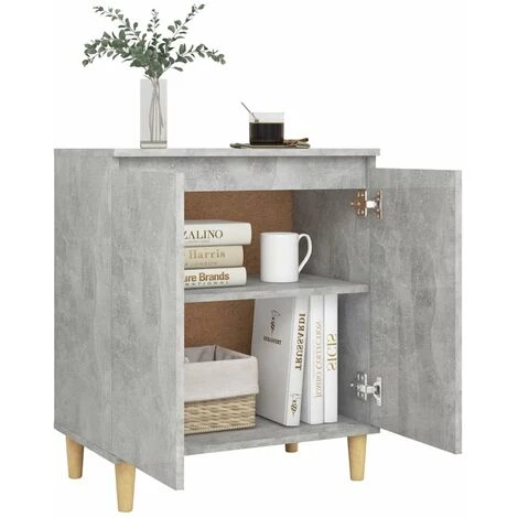 HAPPYSHOPPING Buffet Avec Pieds En Bois Gris Beton 60x35x70 Cm Agglomere 4 HAPPYSHOPPING Buffet Avec Pieds En Bois Gris Beton 60x35x70 Cm Agglomere – Image 4