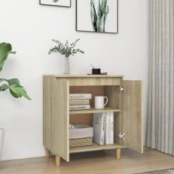 HAPPYSHOPPING Buffet Avec Pieds En Bois Chene Sonoma 60x35x70 Cm Agglomere -Buffet et enfilade Soldes 44636739 3