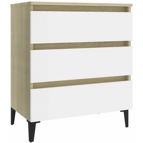 HAPPYSHOPPING Buffet Blanc Et Chene Sonoma 60x35x69 Cm Agglomere 2 HAPPYSHOPPING Buffet Blanc Et Chene Sonoma 60x35x69 Cm Agglomere – Image 2