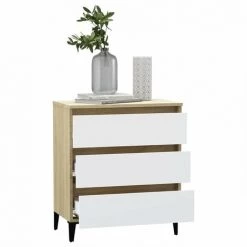 HAPPYSHOPPING Buffet Blanc Et Chene Sonoma 60x35x69 Cm Agglomere 7 HAPPYSHOPPING Buffet Blanc Et Chene Sonoma 60x35x69 Cm Agglomere -Buffet et enfilade Soldes 44637170 3