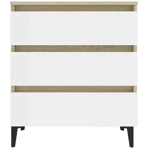 HAPPYSHOPPING Buffet Blanc Et Chene Sonoma 60x35x69 Cm Agglomere 4 HAPPYSHOPPING Buffet Blanc Et Chene Sonoma 60x35x69 Cm Agglomere – Image 4