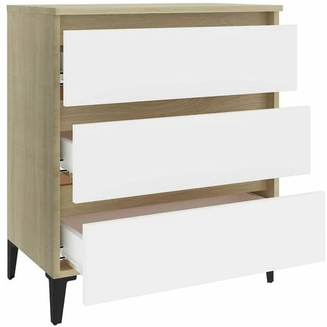 HAPPYSHOPPING Buffet Blanc Et Chene Sonoma 60x35x69 Cm Agglomere 5 HAPPYSHOPPING Buffet Blanc Et Chene Sonoma 60x35x69 Cm Agglomere – Image 5