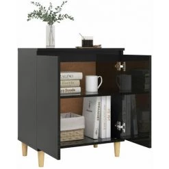 HAPPYSHOPPING Buffet Avec Pieds En Bois Noir Brillant 60x35x70 Cm Agglomere -Buffet et enfilade Soldes 44637369 4