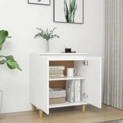 HAPPYSHOPPING Buffet Avec Pieds En Bois Massif Blanc 60x35x70 Cm Agglomere -Buffet et enfilade Soldes 45118448 3
