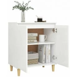 HAPPYSHOPPING Buffet Avec Pieds En Bois Massif Blanc 60x35x70 Cm Agglomere -Buffet et enfilade Soldes 45118448 4