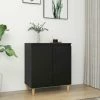 HAPPYSHOPPING Buffet Avec Pieds En Bois Massif Noir 60x35x70 Cm Agglomere