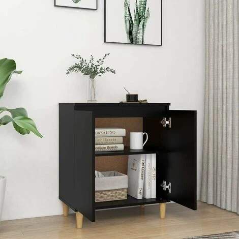 HAPPYSHOPPING Buffet Avec Pieds En Bois Massif Noir 60x35x70 Cm Agglomere 3 HAPPYSHOPPING Buffet Avec Pieds En Bois Massif Noir 60x35x70 Cm Agglomere – Image 3