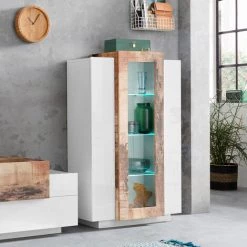 AHD AMAZING HOME DESIGN Vitrine Design Moderne Blanc Brillant Bois Salon Corona