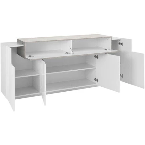 AHD AMAZING HOME DESIGN Buffet Salon Moderne 200cm 4 Compartiments Blanc Gris Corona Side 4 AHD AMAZING HOME DESIGN Buffet Salon Moderne 200cm 4 Compartiments Blanc Gris Corona Side – Image 4