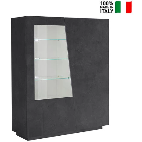 AHD AMAZING HOME DESIGN Buffet Moderne Avec Vitrine Bibliothèque 120x43cm Design Ardoise Vega Bias 2 AHD AMAZING HOME DESIGN Buffet Moderne Avec Vitrine Bibliothèque 120x43cm Design Ardoise Vega Bias – Image 2